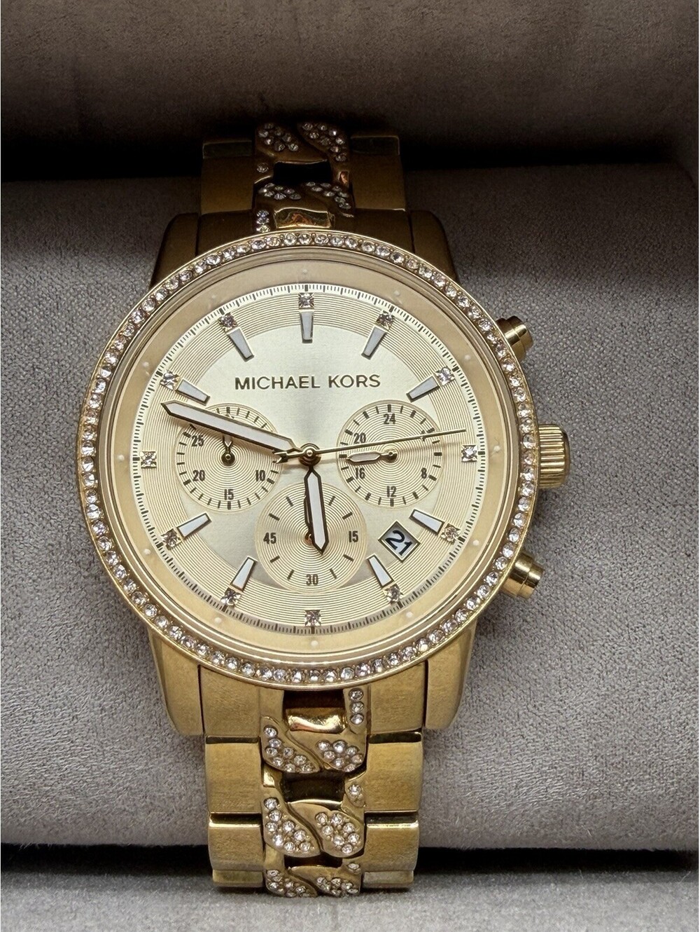 New Authentic MICHAEL KORS Ritz Gold Crystal Chronograph Women's MK6937 Watch
